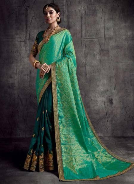 Teal Blue Colour Heavy Wedding Wear Fancy New Designer Saree Collection 8319